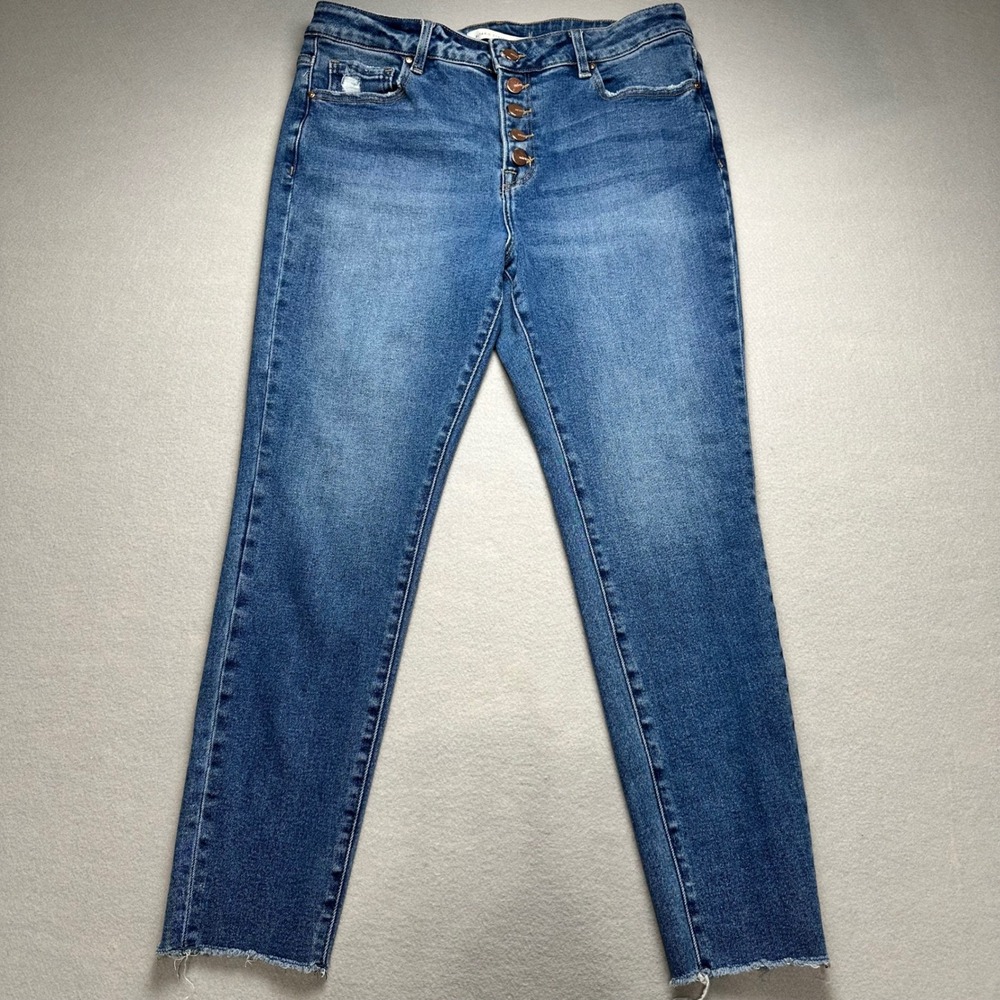 Altar'd State Mica Jeans Women 31 Blue High Rise Button Fly Raw Hem Distressed - Picture 2 of 14